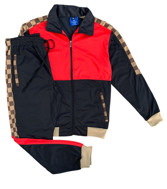 Men’s Checker box Jogger Tracksuit 2-piece Jogging Suit Track Jacket & Track pants Matching Suit