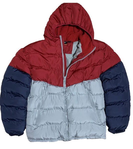 Men Heavy Winter Jacket Color-Block Fleece Insulated with Hood