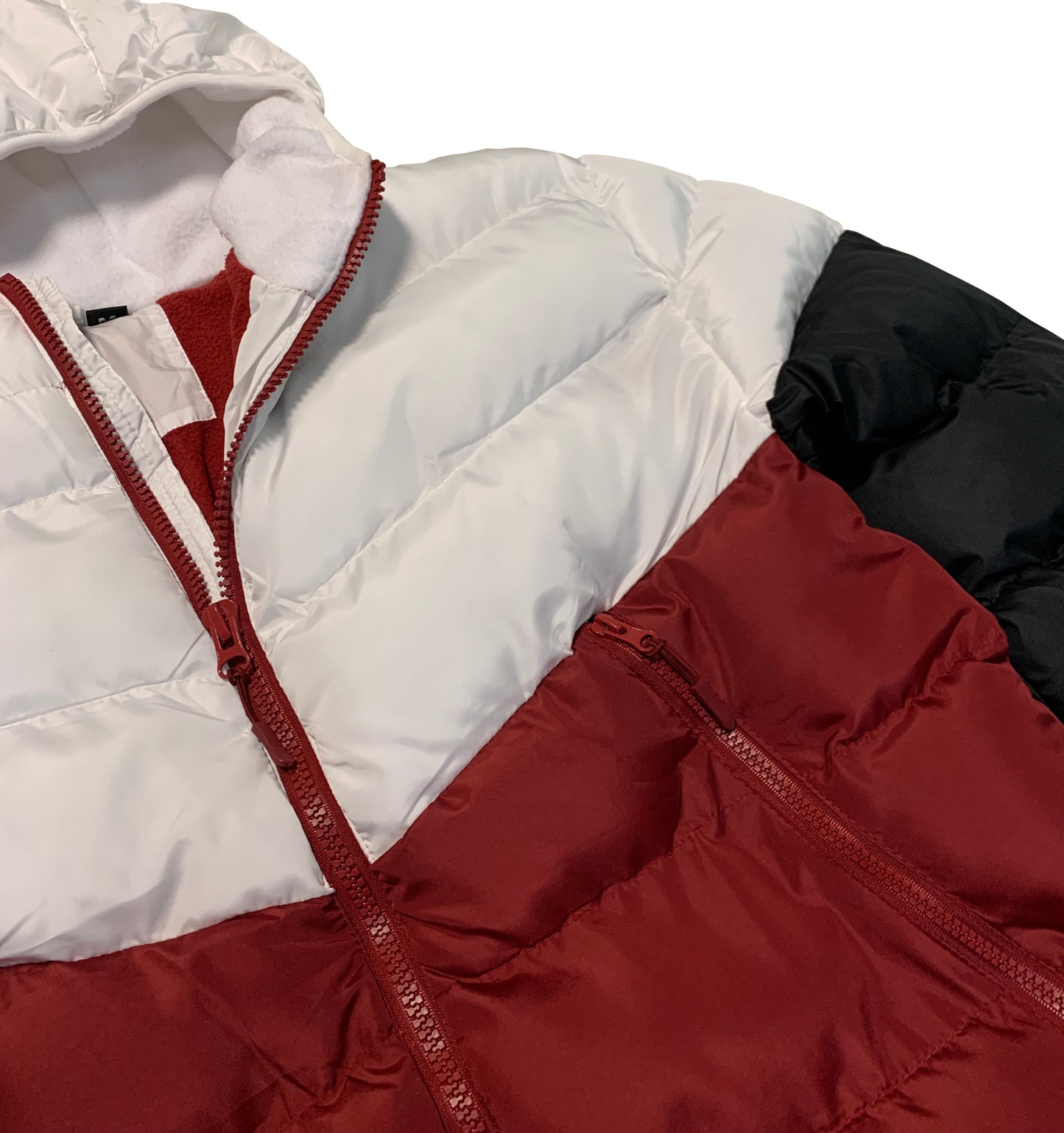 Men Heavy Winter Jacket Color-Block Fleece Insulated with Hood