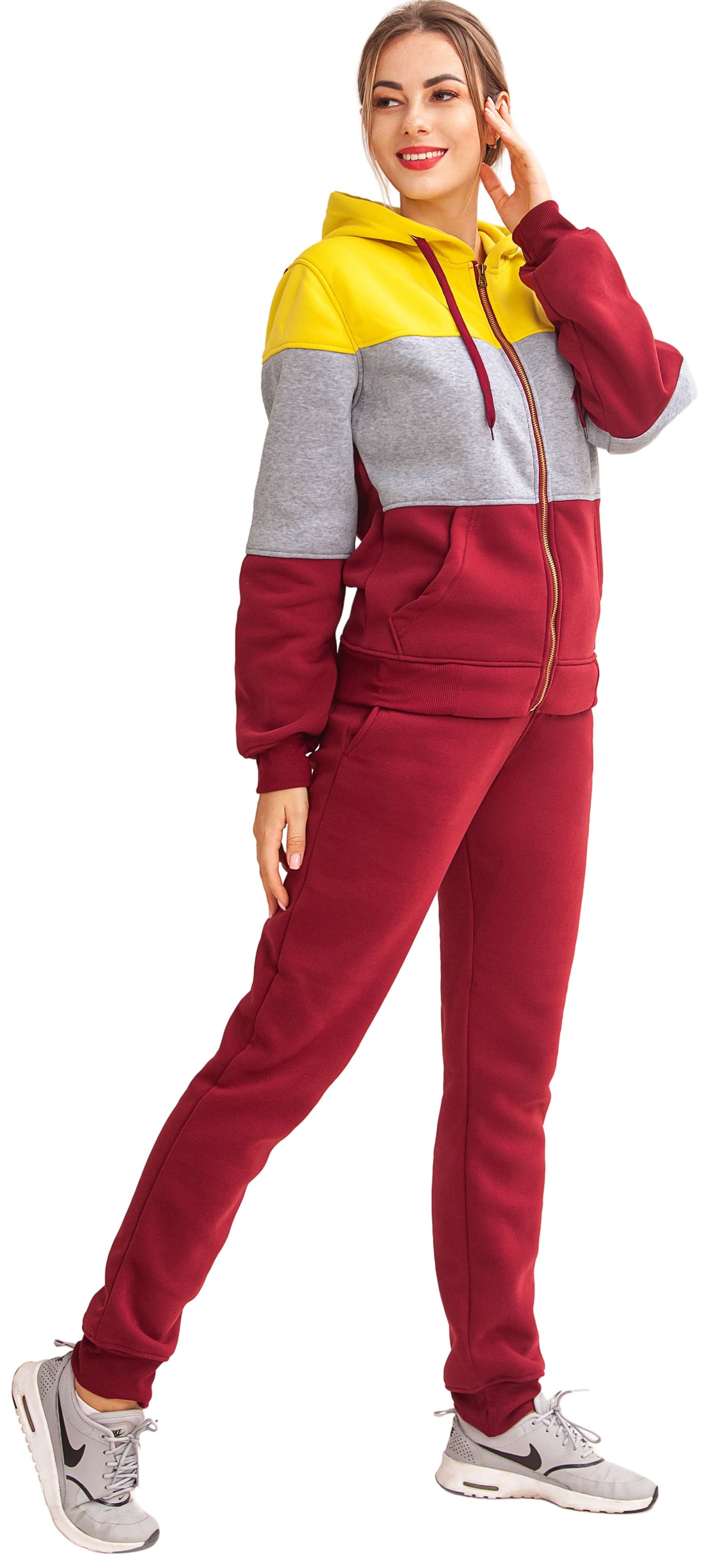 Royal Threads Canada Women's ColorBlock Fleece SweatJacket and Jogger Sweatpants 2-Piece Fleece Suit