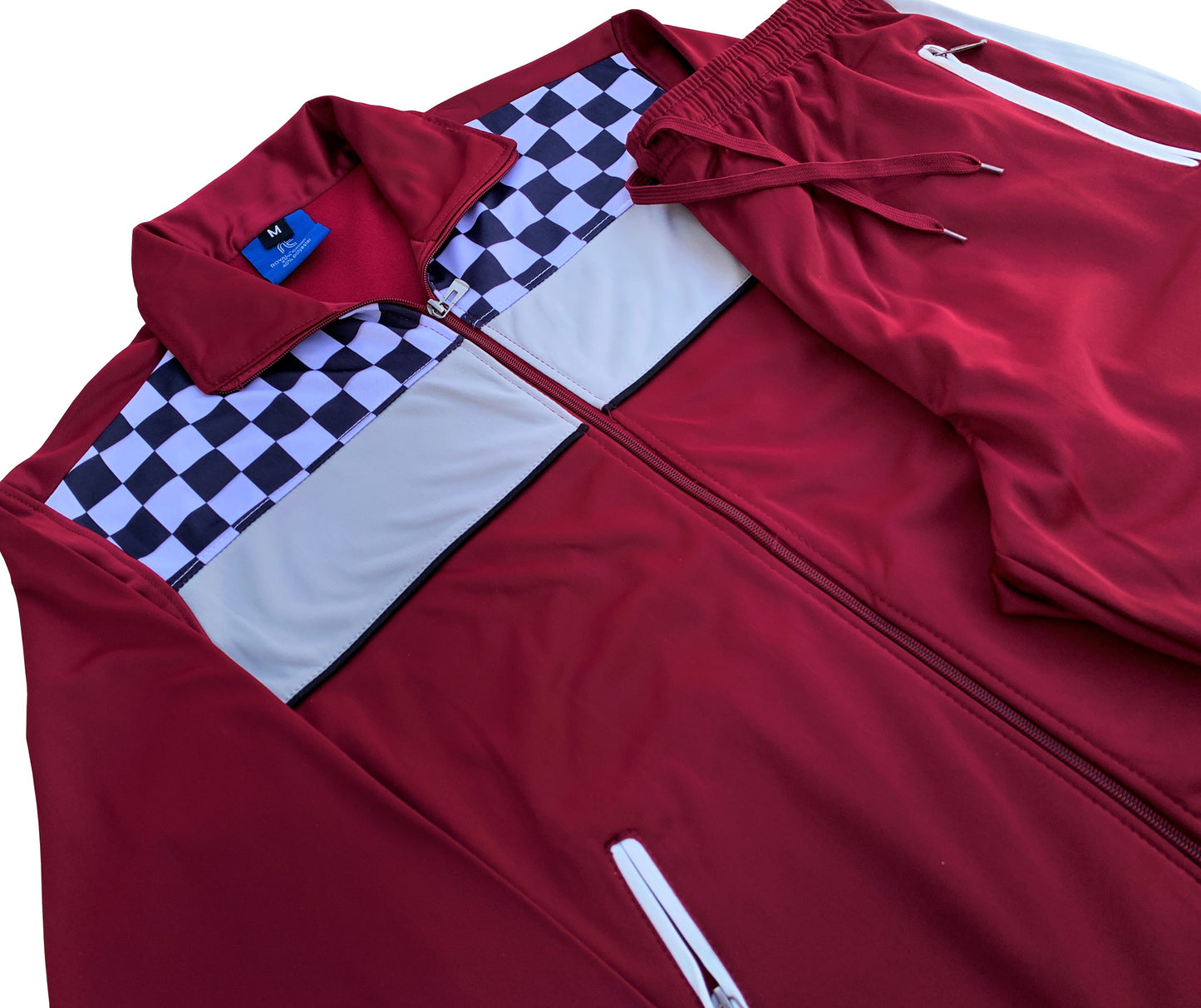 Men's Designer Checkered Tracksuit Set - Matching Jogger Pants & Zip Jacket (2-Piece)