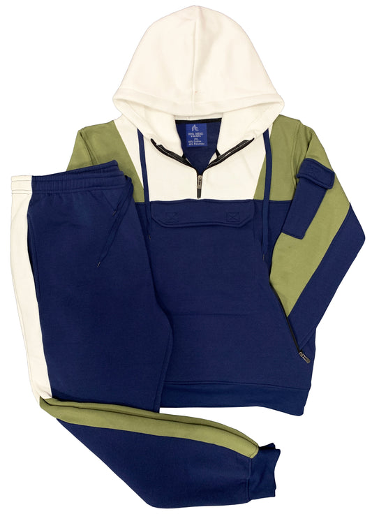 Royal Threads Canada Mens’ 2-piece Sweatsuit Quarter zip Fleece hoodie with Jogger Sweatpants