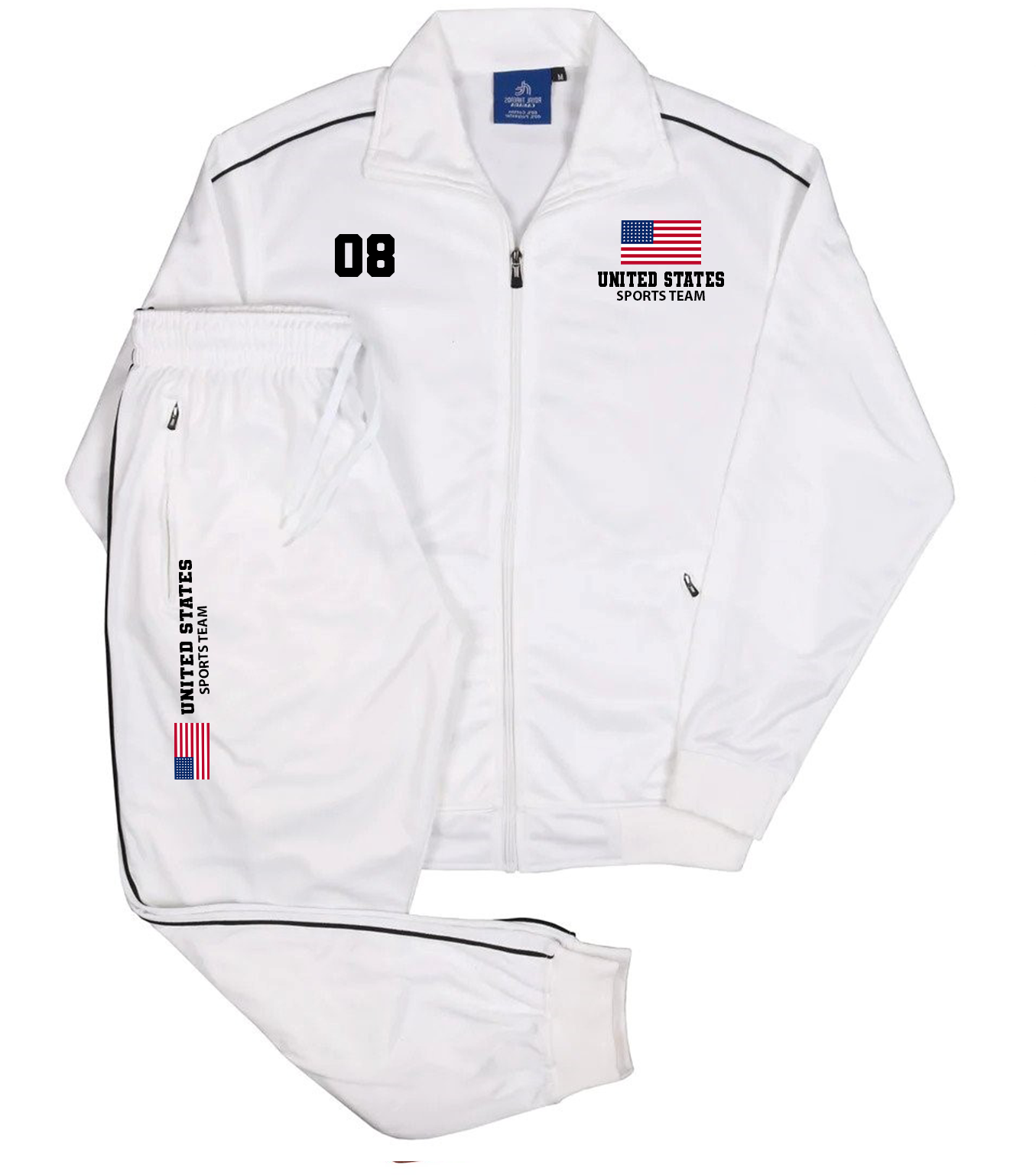 Men Tracksuit USA Sports Team Flag Print Top and Bottom Outfit